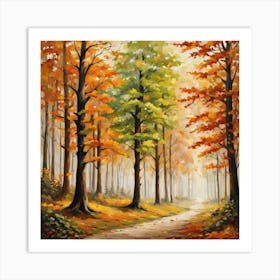 Forest In Autumn In Minimalist Style Square Composition 207 Art Print