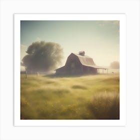 Barn In The Mist 1 Art Print