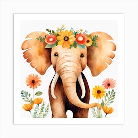 Floral Baby Mammoth Nursery Illustration (2) Art Print