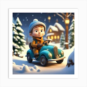 A Boy In His Car - Winter Art Print