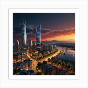 Skyline At Dusk Art Print