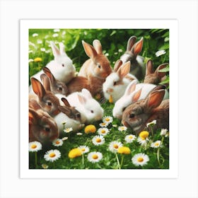 Rabbits In The Grass 2 Art Print