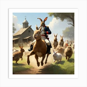 Rabbits On Horseback Art Print