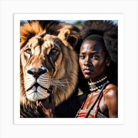 Lion And Woman Art Print