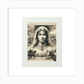 Jean D'Arc Portrait Pencil On Paper Theme Joan of Arc Historical Museum Wall Art Art Print