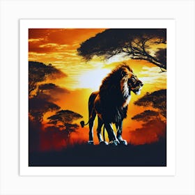 Lion In The Sunset Art Print