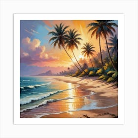 Beach Scene With Palm Trees Art Print 3 Art Print