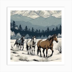 Horses In The Snow Art Print