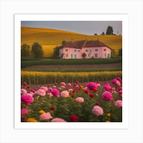 Pink House In The Countryside Art Print