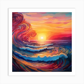 Ocean Waves At Sunset 3 Art Print