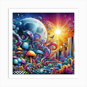 Psychedelic Mushroom City Art Print