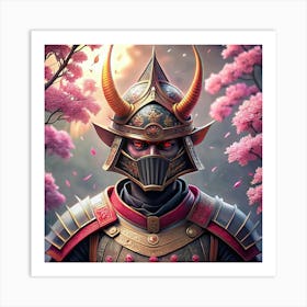 Samurai Warrior With Cherry Blossom Crown 1 Art Print