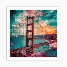 Golden Gate Bridge Blend Of Abstract And Color Splash Art Print