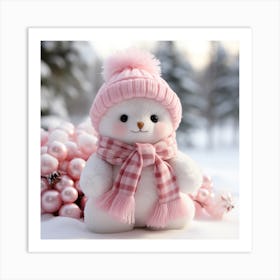 Snowman In Pink Art Print