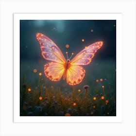 A Radiant Butterfly With Wings Of Shimmering, Neon Light Flitting Through A Magical Field Art Print