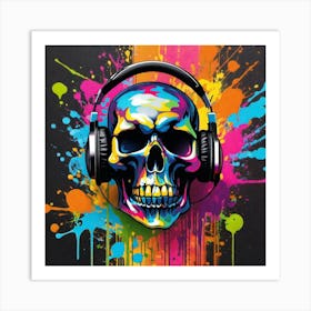 Skull With Headphones 28 Art Print