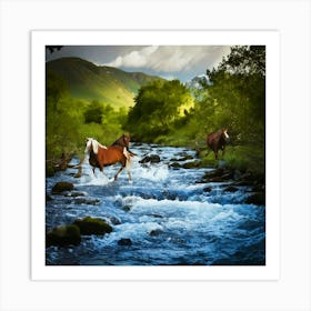 Firefly Majestic Wild Stream With Surreal Water Horses 7422 Art Print