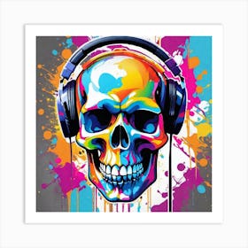 Skull With Headphones 12 Art Print