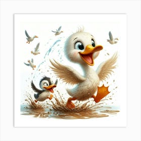 Ducks In Puddle Art Print