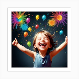 Happy Birthday Girl With Balloons Art Print