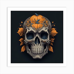 Skull With Pumpkins Art Print