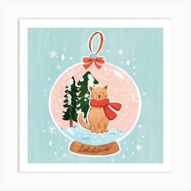 Snow Globe Cat Christmas Art Print