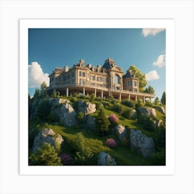 Default A Big Mansion Built On Top Of A Hill Surrounded With T 0 Art Print