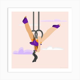 Girl Rings Training Sport Ease Exercise Flexibility Strength Hands Hang Upside Down Art Print