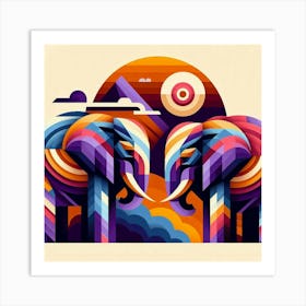 Trunky Twins Elephants Art Print