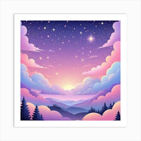 Sky With Twinkling Stars In Pastel Colors Square Composition 47 Art Print