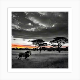 Lion In The Savannah Art Print