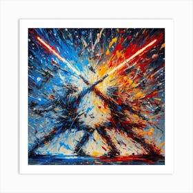 Star Wars Saber Battle, Lightsaber Symphony: A Duel in Color and Chaos Art Print