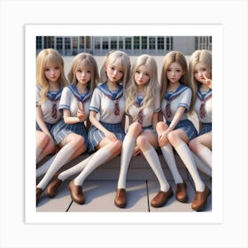 Five Girls In School Uniforms 1 Art Print