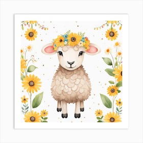 Floral Baby Sheep Nursery Illustration (23) Art Print