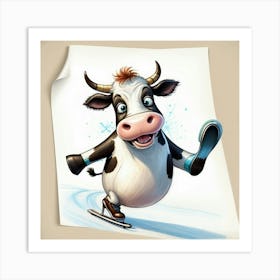 Cartoon Cow On Skis Art Print