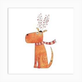 Dog in a Reindeer Hat Art Print