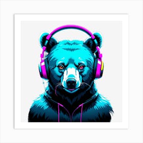 Bear With Headphones Art Print