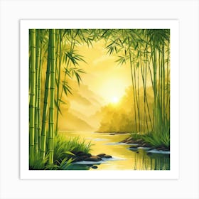 A Stream In A Bamboo Forest At Sun Rise Square Composition 281 Art Print