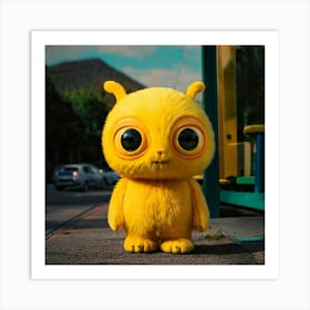 Firefly Cute, Friendly, Alien, Yellow, Cat Eyes, Bus Stop, Whimsical, Vibrant, Extraterrestrial, Cha (11) Art Print