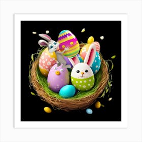 Easter Eggs In A Nest, Easter time, Spring Easter, Easter festival, Color Eggs. Art Print