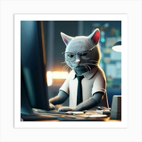 Cat In Office Art Print