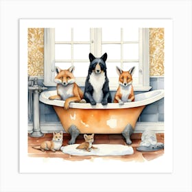 Funny Animals In Bath 3 Art Print