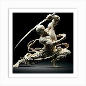 Sword Fighter Ivory Sculpture Creative Abstraction Art Print