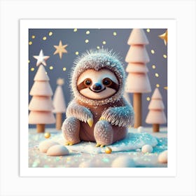 Snowy Sloth S Winter Wonderland Art Print