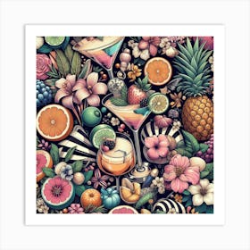 Tropical Fruit Seamless Pattern Art Print