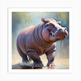 Beautiful Hippo Running Wildlife Lover Art Print