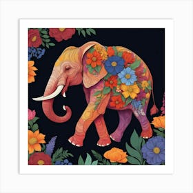 Elephant With Flowers Art Print