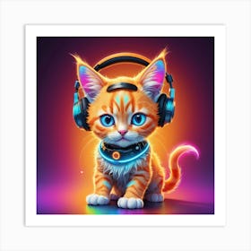 Cat With Headphones 1 Art Print