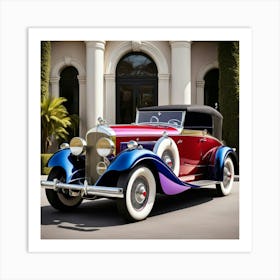 Vintage Car In Front Of Mansion Art Print