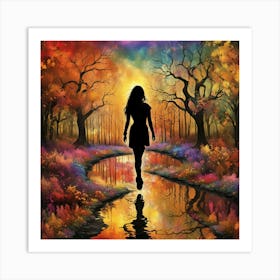 Girl Walking In The Forest Art Print